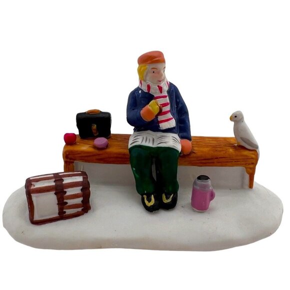 Vintage Lemax Christmas Village Suppertime Porcelain 1997 w/Box 73225 Park Bench - Picture 2 of 10
